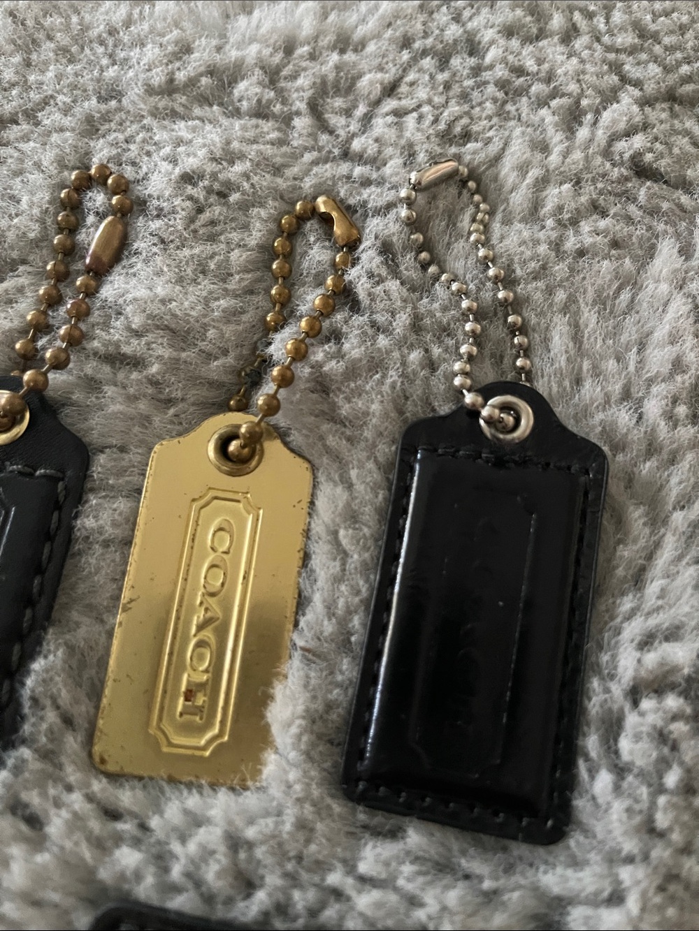 Coach Mini Leather & Metal Hang Tag Set in Neon Yellow, Lime Green, Black & Gold - Picture 5 of 8